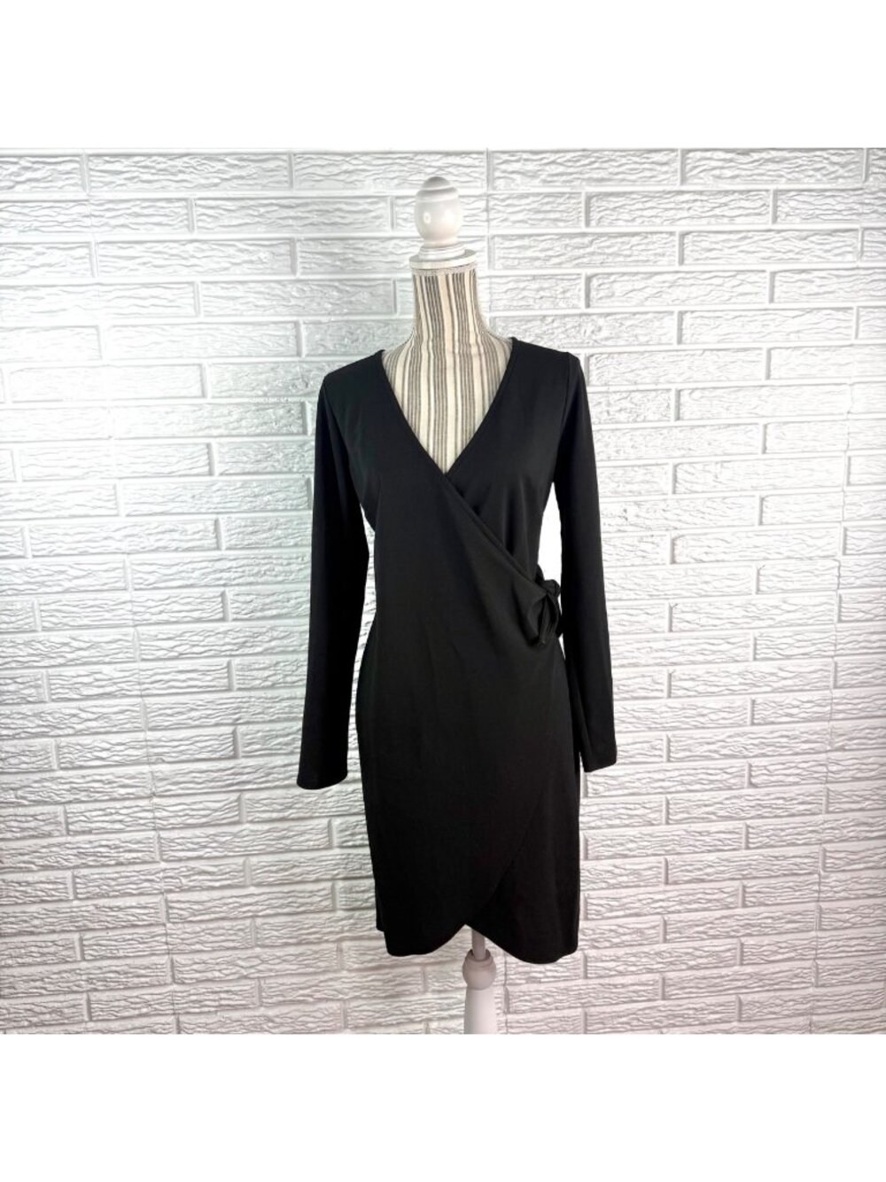 Maverick Classic Black Long Sleeve Faux Wrap Knee Length Dress Size Extra Large